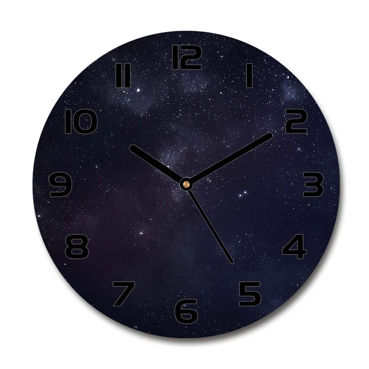 Ceas de perete. de sticla. cer instelat. Negru. Rotund Ø30 cm. 90324479