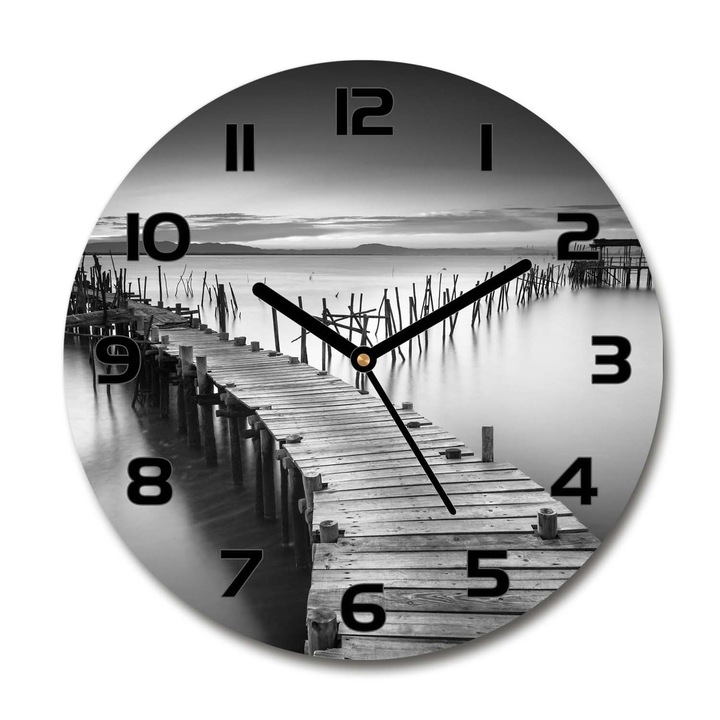 Ceas de perete. de sticla. promenada. Negru. Rotund Ø30 cm. 91735833