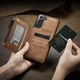 Калъф за Samsung Galaxy S21, кожа с кадифена текстура, back cover, отделение за карти, джоб с цип, RFID защита, кафяво