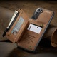 Калъф за Samsung Galaxy S21, кожа с кадифена текстура, back cover, отделение за карти, джоб с цип, RFID защита, кафяво