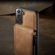 Калъф за Samsung Galaxy S21, кожа с кадифена текстура, back cover, отделение за карти, джоб с цип, RFID защита, кафяво