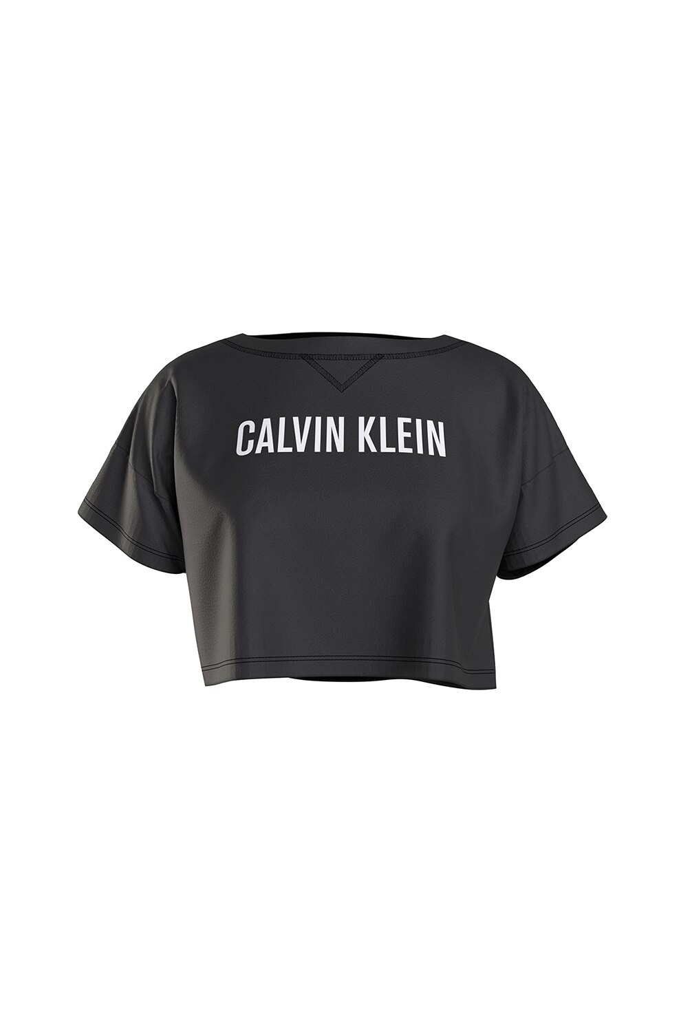 CALVIN KLEIN, Tricou crop cu imprimeu logo, Gri inchis/Alb