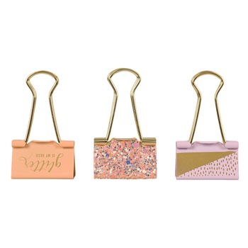 Set clipsuri metalice, Zola, 6bucati,pink-gold glitter, 32 mm Set clipsuri metalice, Zola, 6bucati,pink-gold glitter, 32 mm