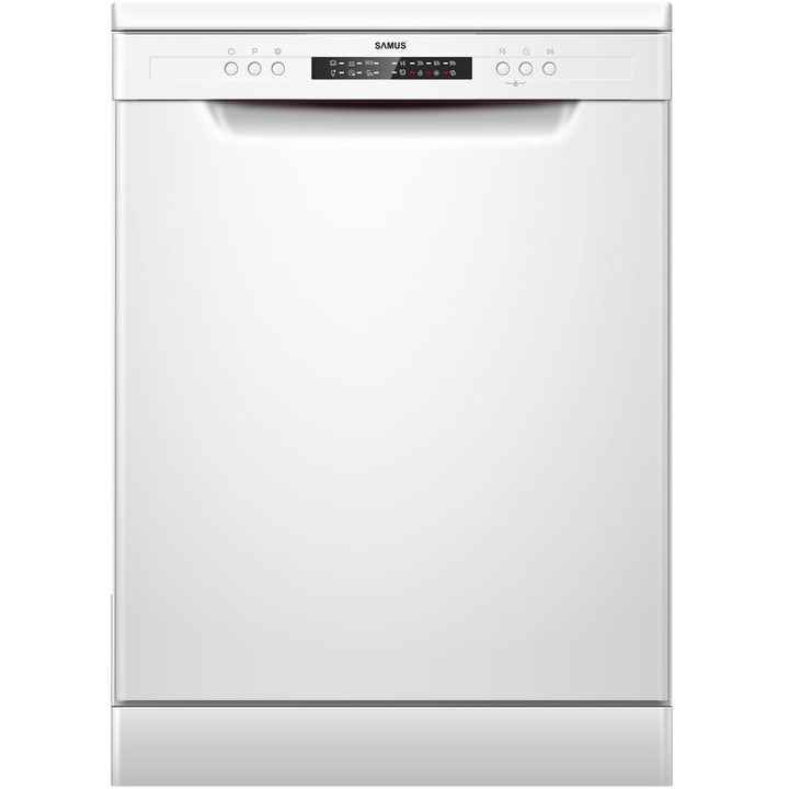 Masina de spalat vase Samus SDW61.6, 12 Seturi, 6 Programe, Clasa de energie E, Latime 60 cm, Alb
