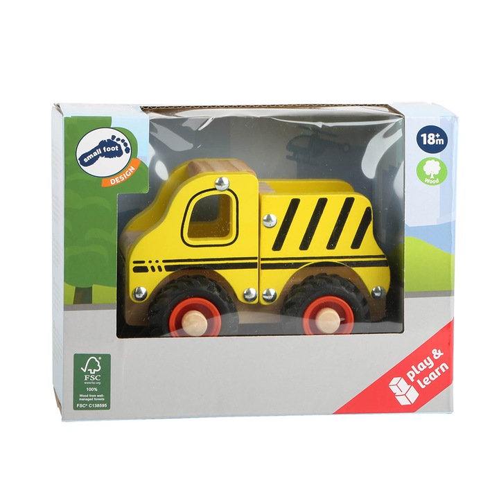 Jucarie "Micul camion", Small Foot, Lemn, Galben/ Negru, 13x 7x 10cm