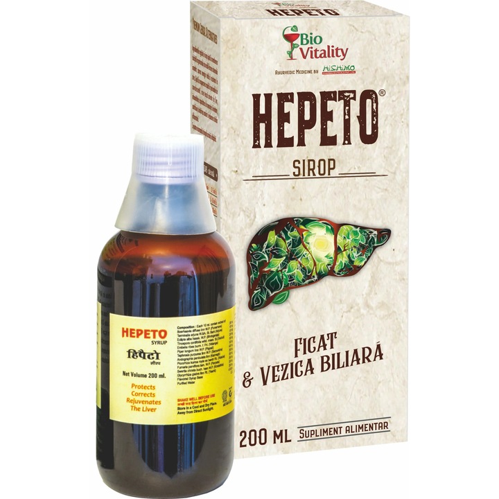 Supliment alimentar Hepeto Sirop BioVitality, Ficat & Vezică biliară, 200 ml