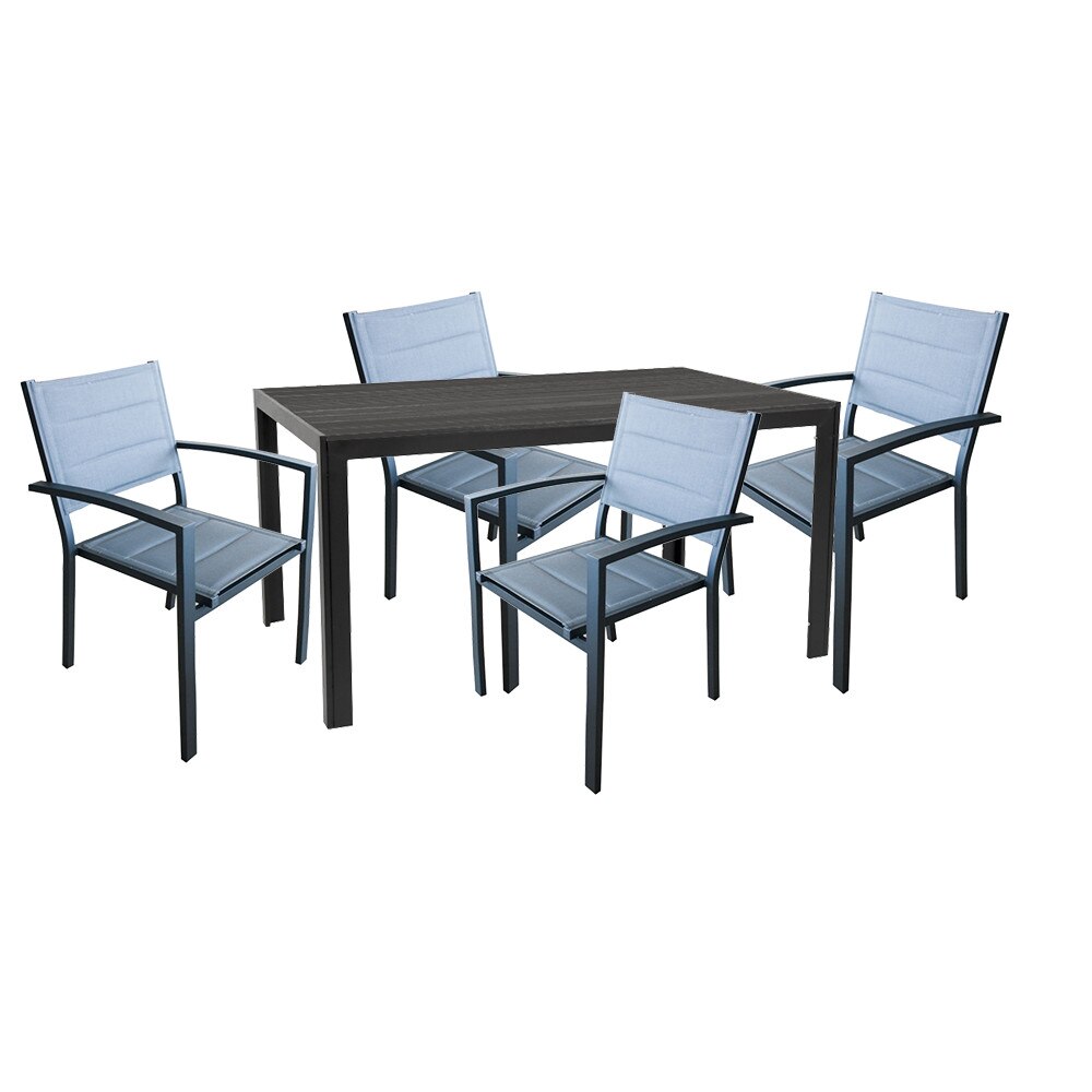 Mobilier pentru terasa, gradina RAKI BAKA masa neagra 156x78xh74cm cu 4 scaune cu brate din panza dubla cu cadru aluminiu