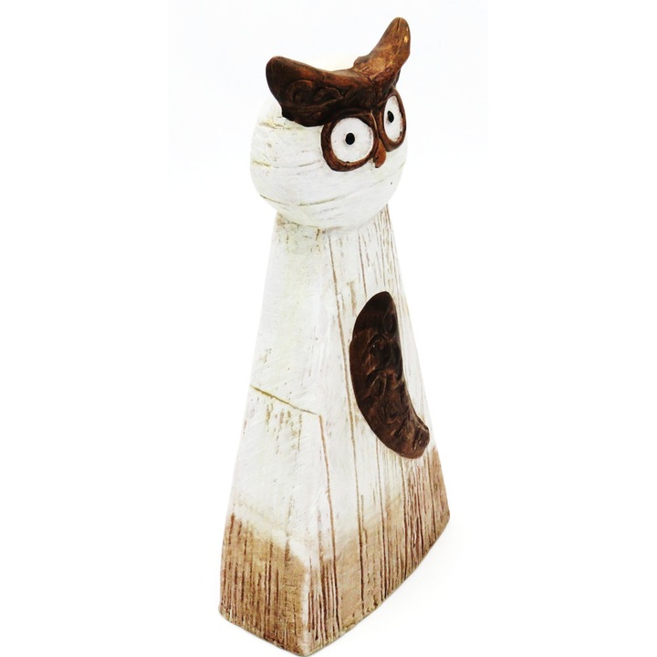 Градинска декорация, симпатична сова, теракота-керамика, нюанси на кафяво, черно и мръсно бяло, 12x27см