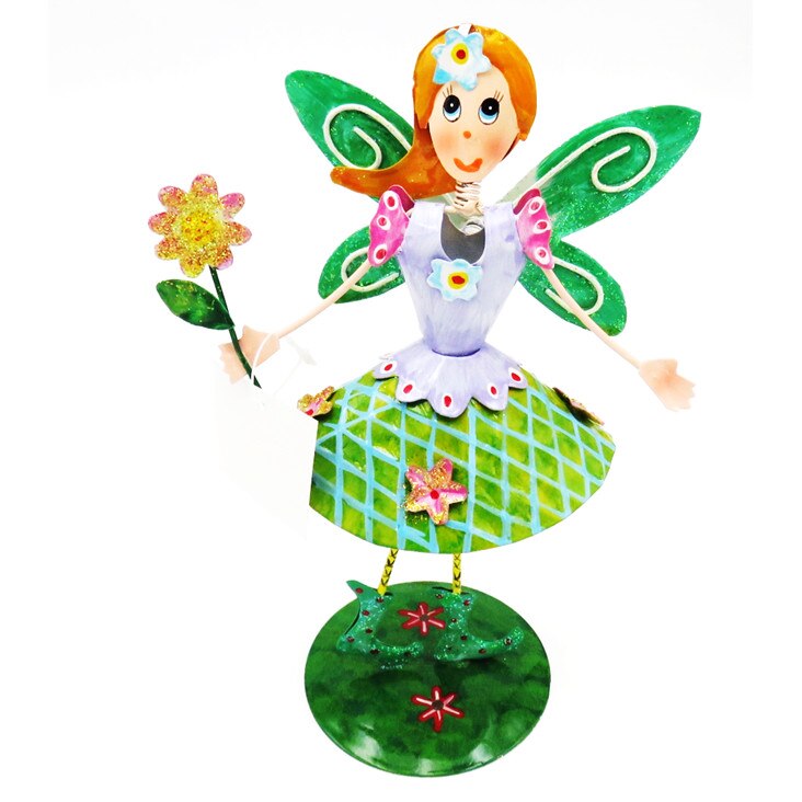 Decoratiune gradina12x25cm, zana florilor cu aripi de fluture, metal, multicolora