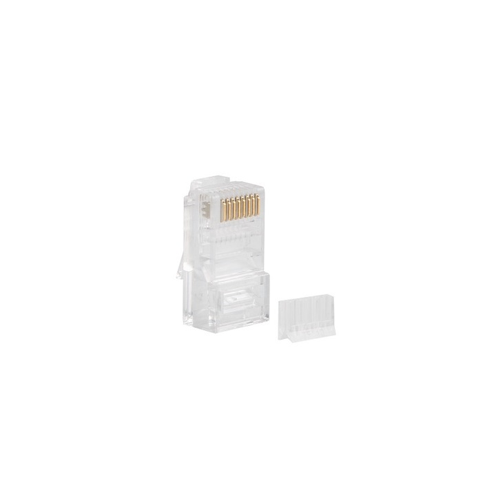 Set 100 bucati mufe UTP Cat6 RJ45 + ghidaj cablu, neecranat, pentru cablu rotund