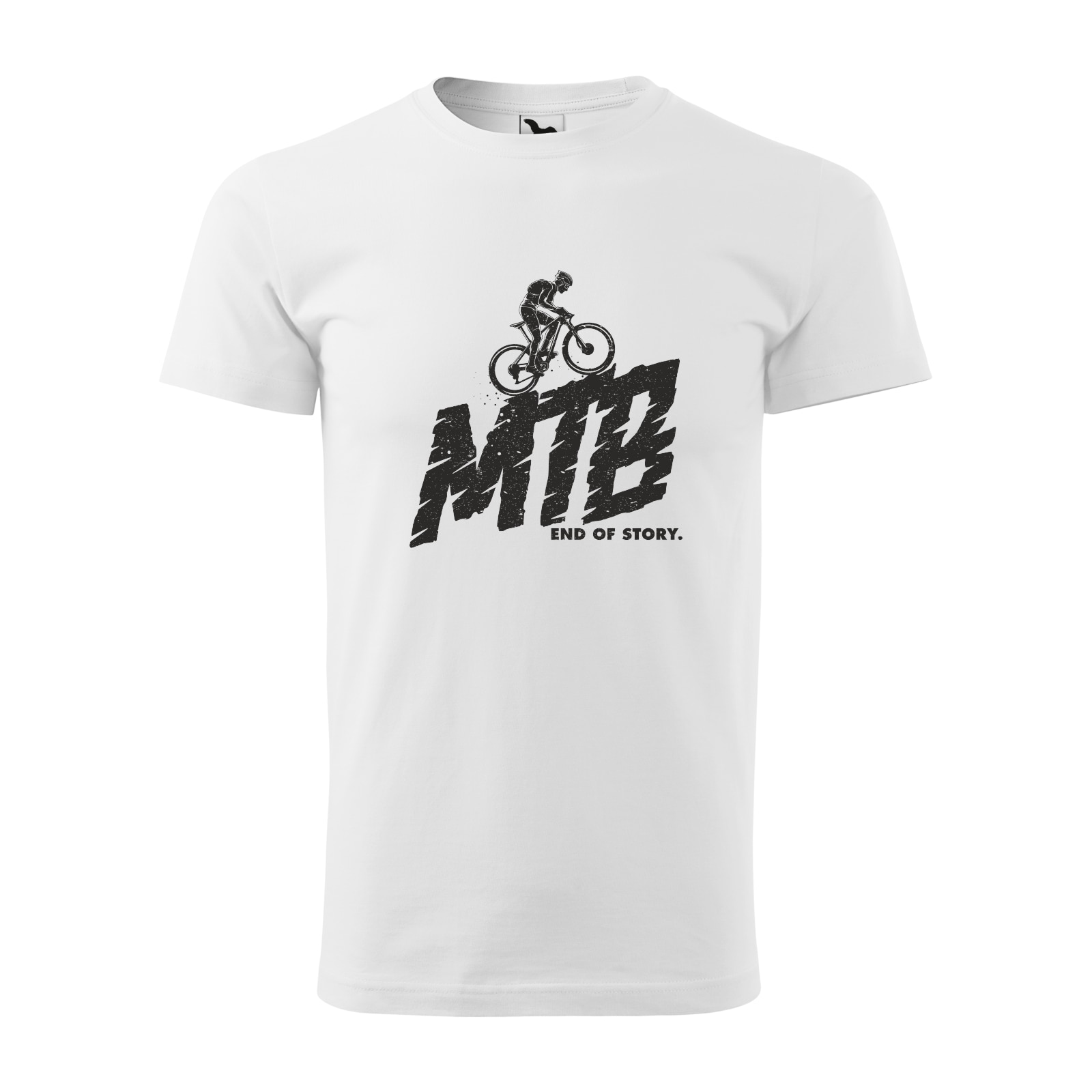 Tricou alb barbati, idee de cadou, pentru biciclisti MTB, Say MTB and End of Story, marime S