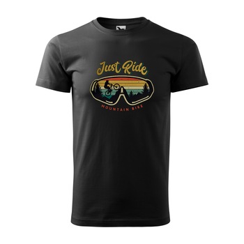 Tricou negru barbati, idee de cadou, pentru biciclisti MTB, Just Ride the Mountain, marime XL