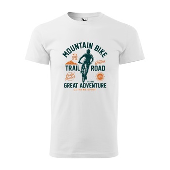 Tricou alb barbati, idee de cadou, pentru biciclisti MTB, Trail Road Great Adventure, marime M Tricou alb barbati, idee de cadou, pentru biciclisti MTB, Trail Road Great Adventure, marime M