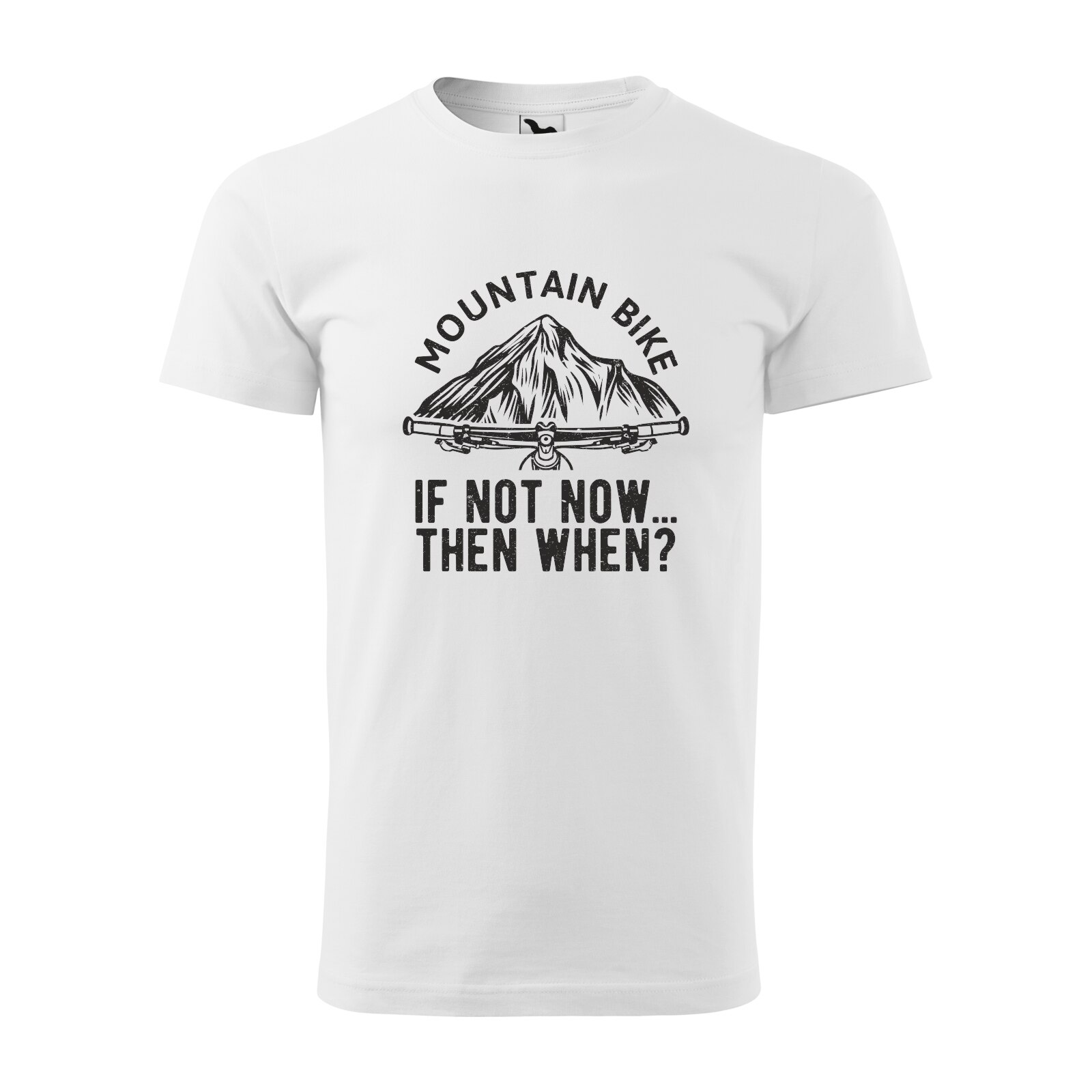 Tricou alb barbati, idee de cadou, pentru biciclisti MTB, If Not Now Then When, marime M