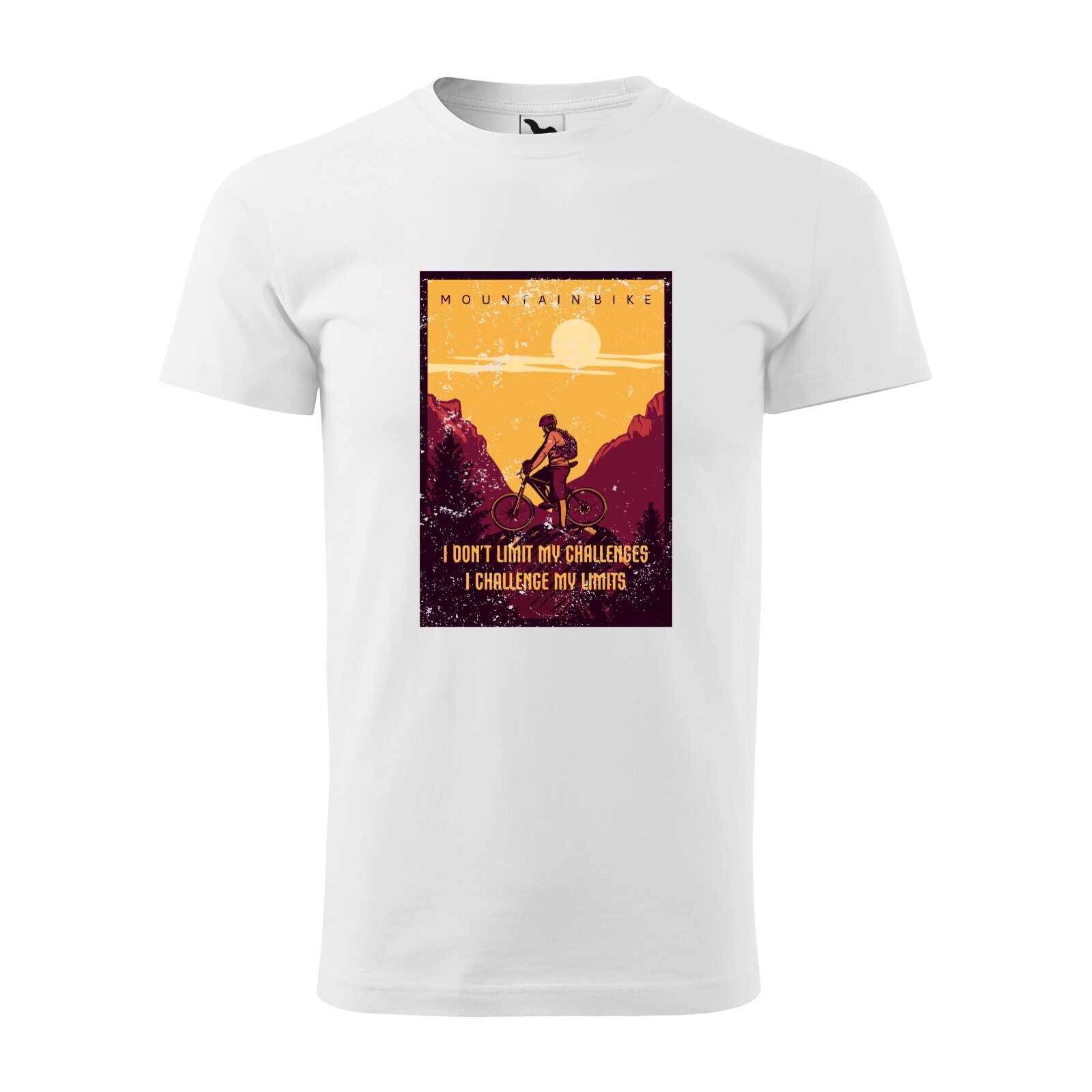 Tricou alb barbati, idee de cadou, pentru biciclisti MTB, Challenge my Limits, marime L