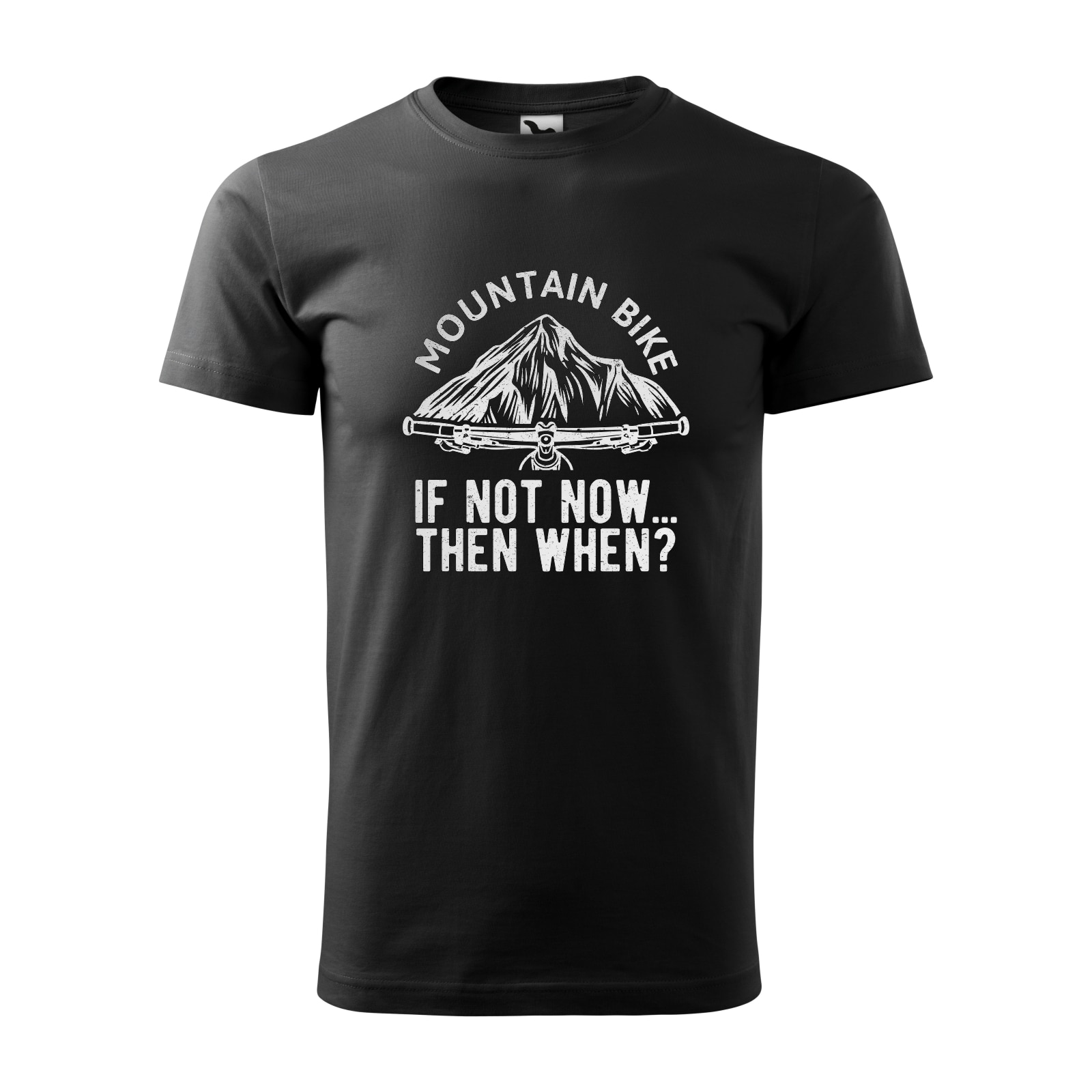 Tricou negru barbati, idee de cadou, pentru biciclisti MTB, If Not Now Then When, marime S