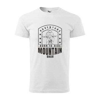 Tricou alb barbati, idee de cadou, pentru biciclisti MTB, Mountain Biker Born to Ride, marime L
