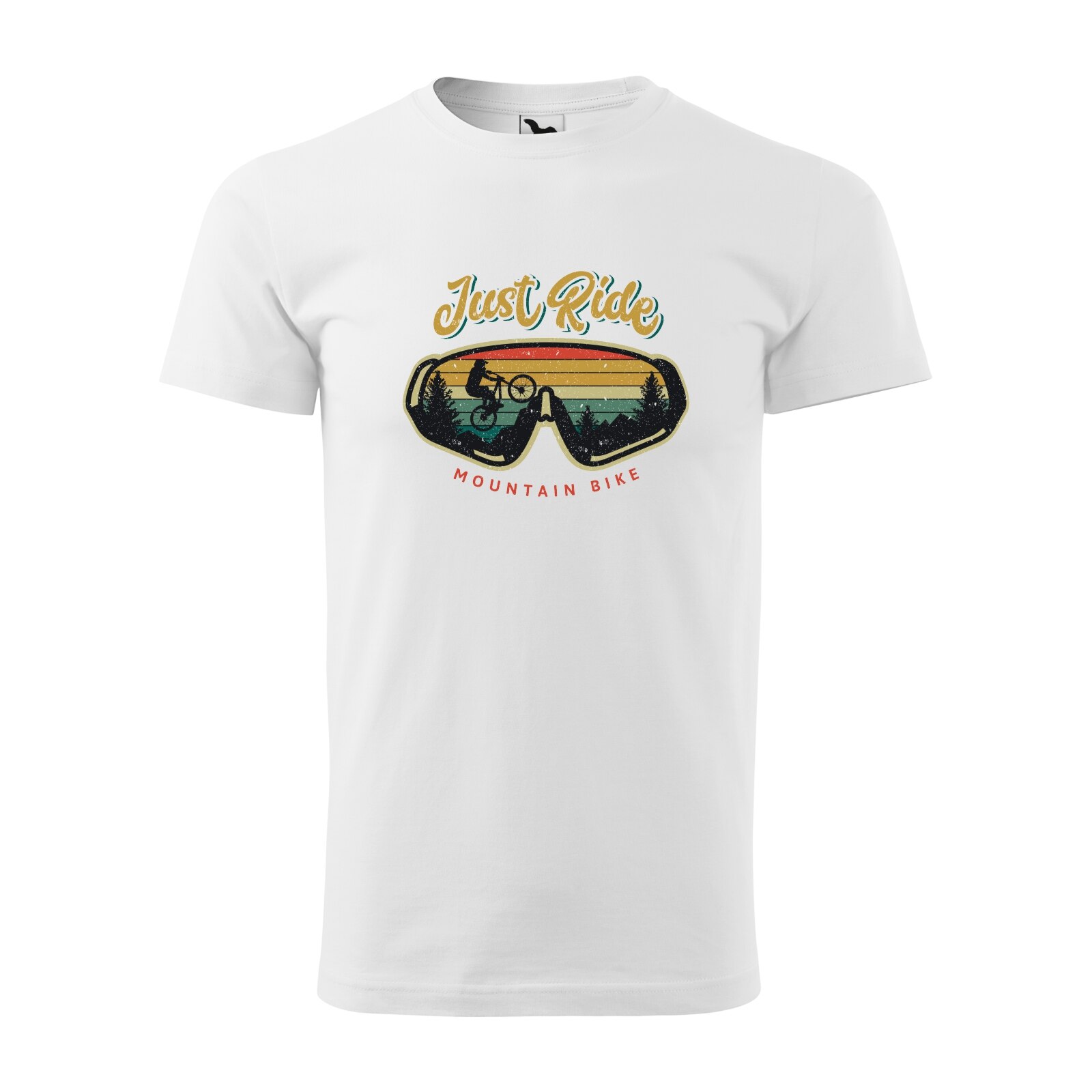 Tricou alb barbati, idee de cadou, pentru biciclisti MTB, Just Ride the Mountain, marime S