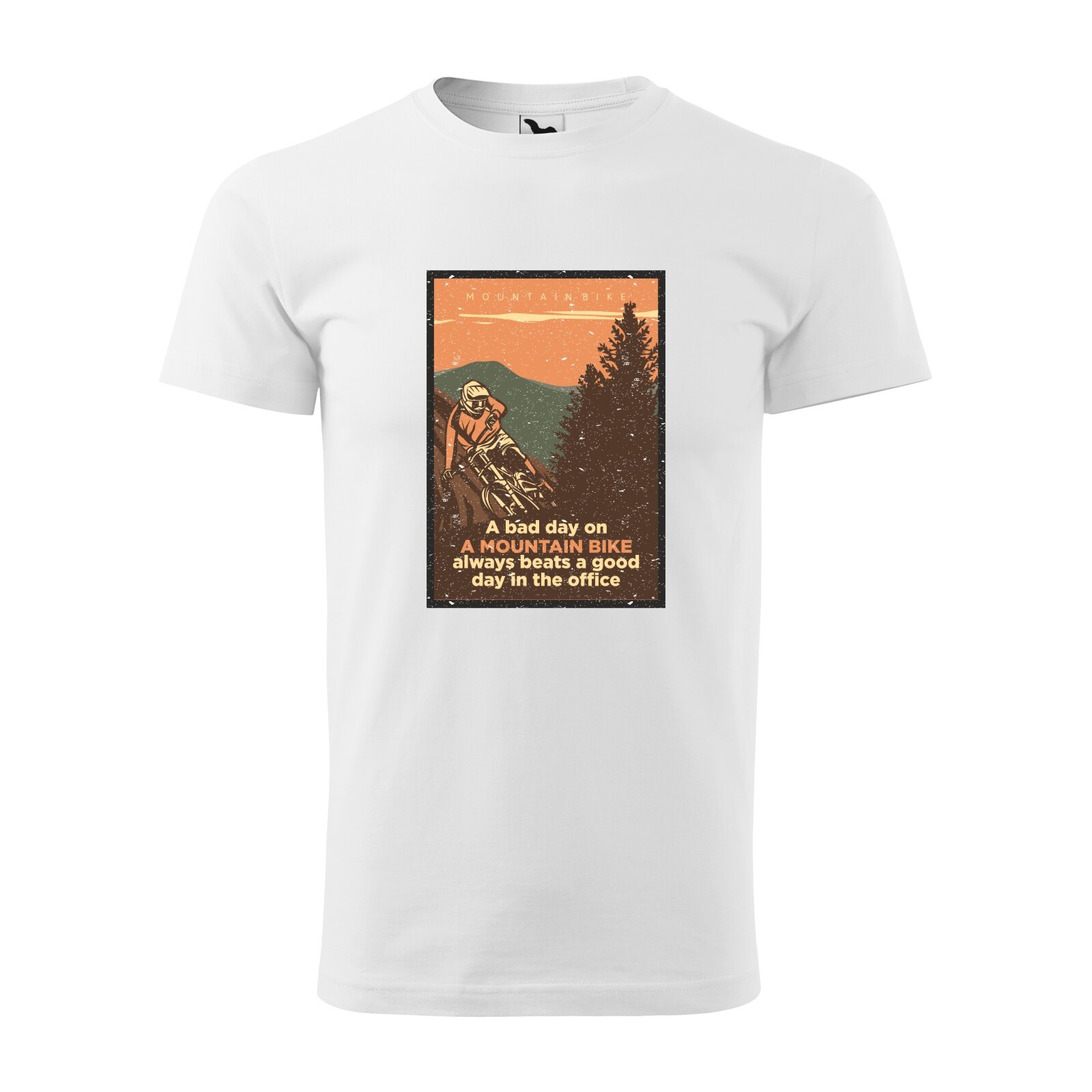 Tricou alb barbati, idee de cadou, pentru biciclisti MTB, A Bad Day on a Mountain Bike, marime S