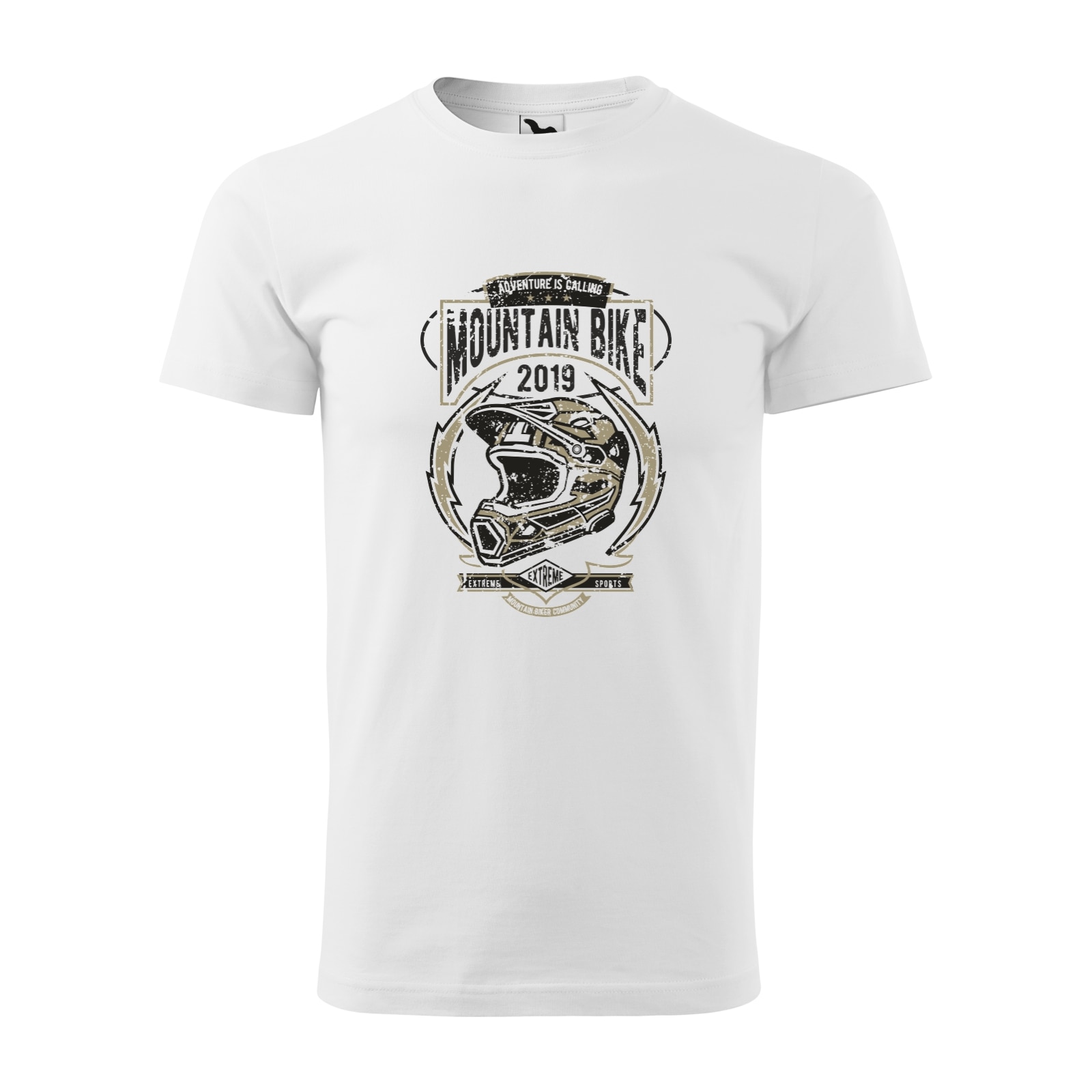 Tricou alb barbati, idee de cadou, pentru biciclisti MTB, Action is Calling Mountain Bikers, marime M