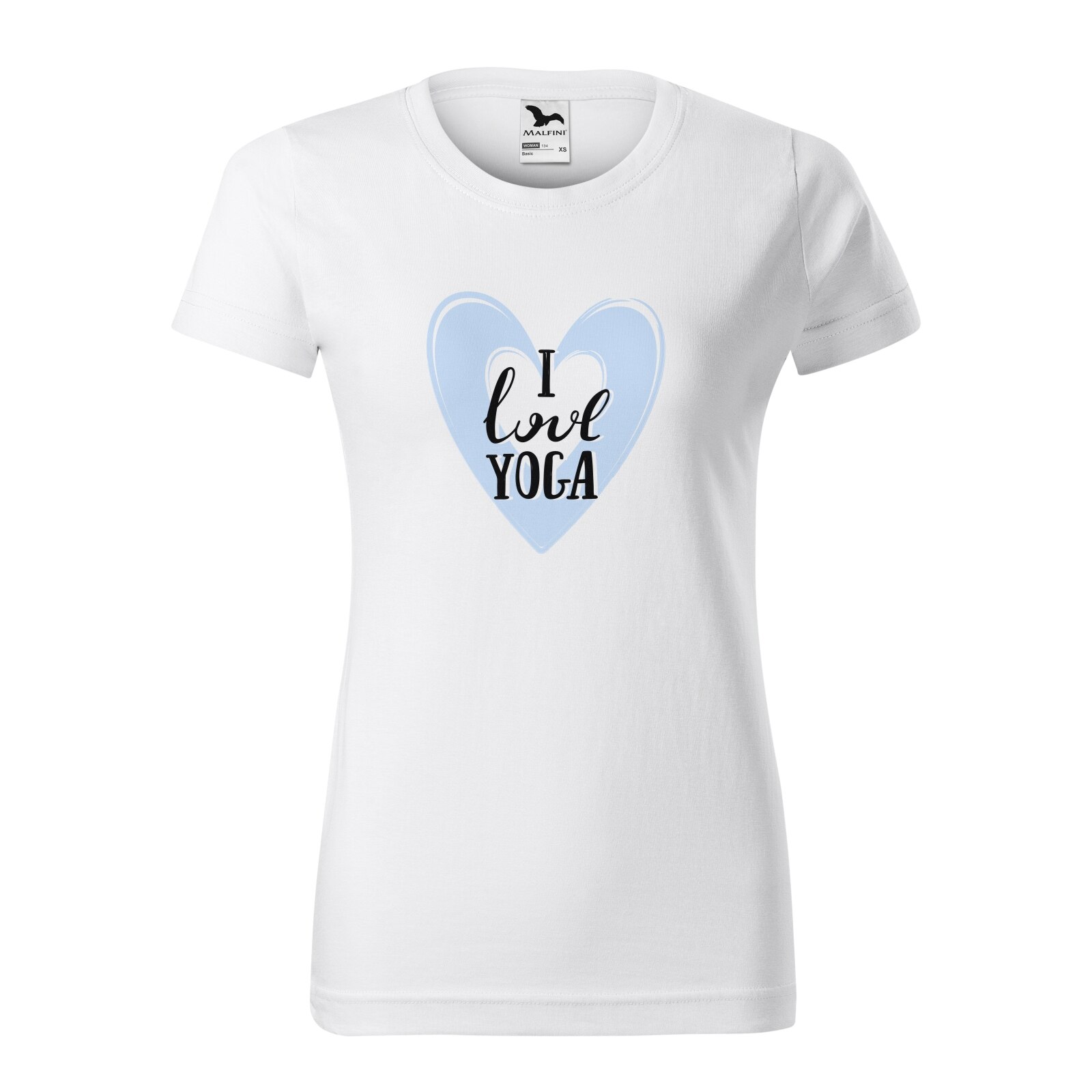 Tricou clasic, la baza gatului, alb, pentru dama, idee de cadou pentru practicantii de yoga, I Love Yoga, marime XS