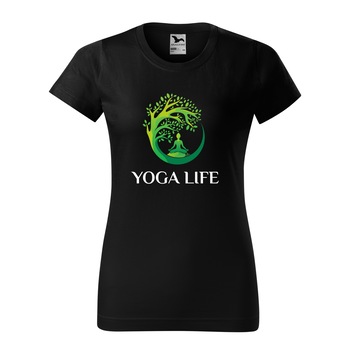 Tricou clasic, la baza gatului, negru, pentru dama, idee de cadou pentru practicantii de yoga, Tree Yoga Life, marime XS