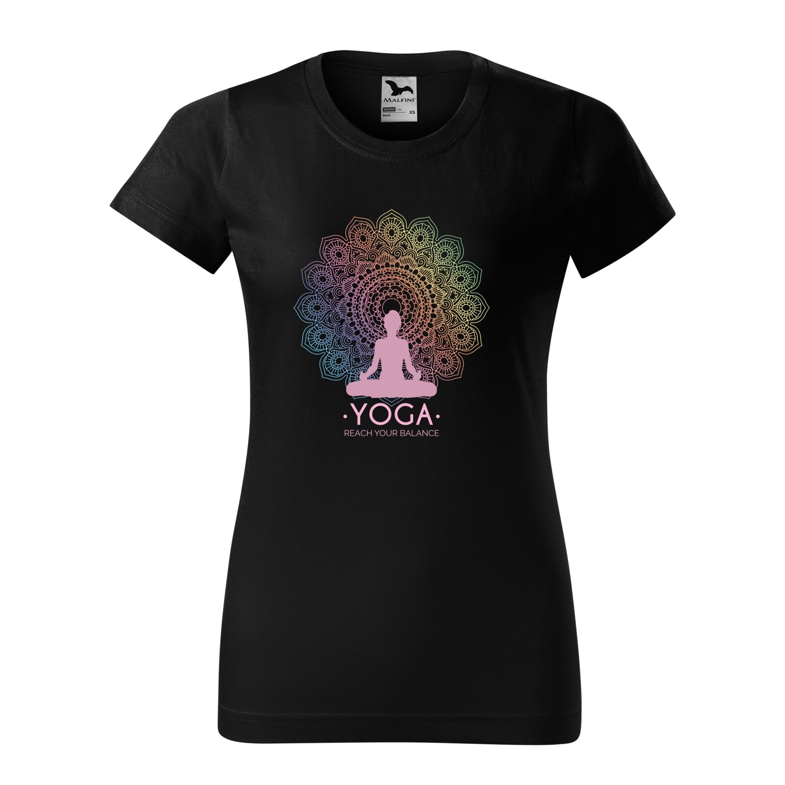 Tricou clasic, la baza gatului, negru, pentru dama, idee de cadou pentru practicantii de yoga, Reach Your Balance, marime XL