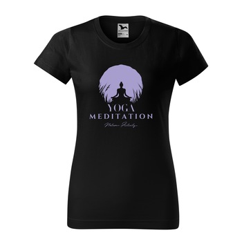 Tricou clasic, la baza gatului, negru, pentru dama, idee de cadou pentru practicantii de yoga, Meditation Nature Activity, marime M