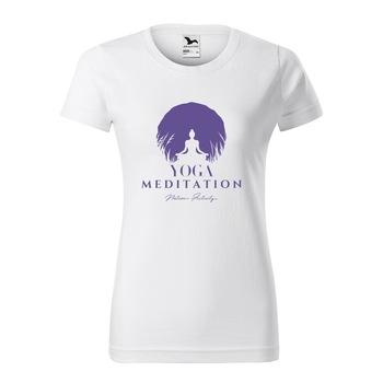 Tricou clasic, la baza gatului, alb, pentru dama, idee de cadou pentru practicantii de yoga, Meditation Nature Activity, marime 2XL