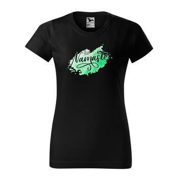 Tricou clasic, la baza gatului, negru, pentru dama, idee de cadou pentru practicantii de yoga, Namaste, marime S Tricou clasic, la baza gatului, negru, pentru dama, idee de cadou pentru practicantii de yoga, Namaste, marime S