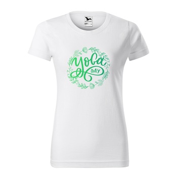 Tricou clasic, la baza gatului, alb, pentru dama, idee de cadou pentru practicantii de yoga, My Yoga Day, marime L