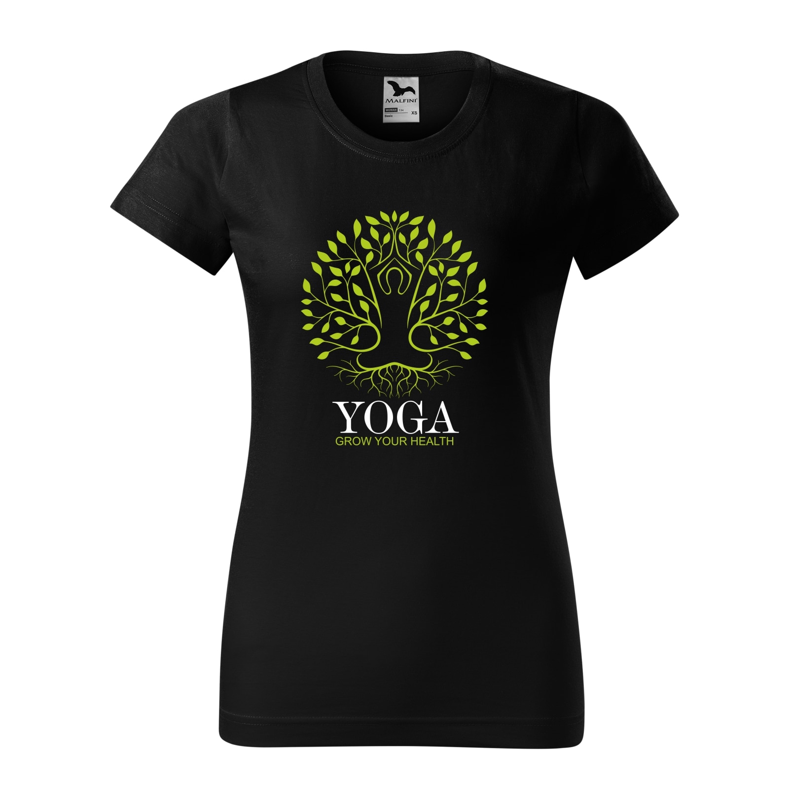 Tricou clasic, la baza gatului, negru, pentru dama, idee de cadou pentru practicantii de yoga, Grow Your Health, marime 2XL