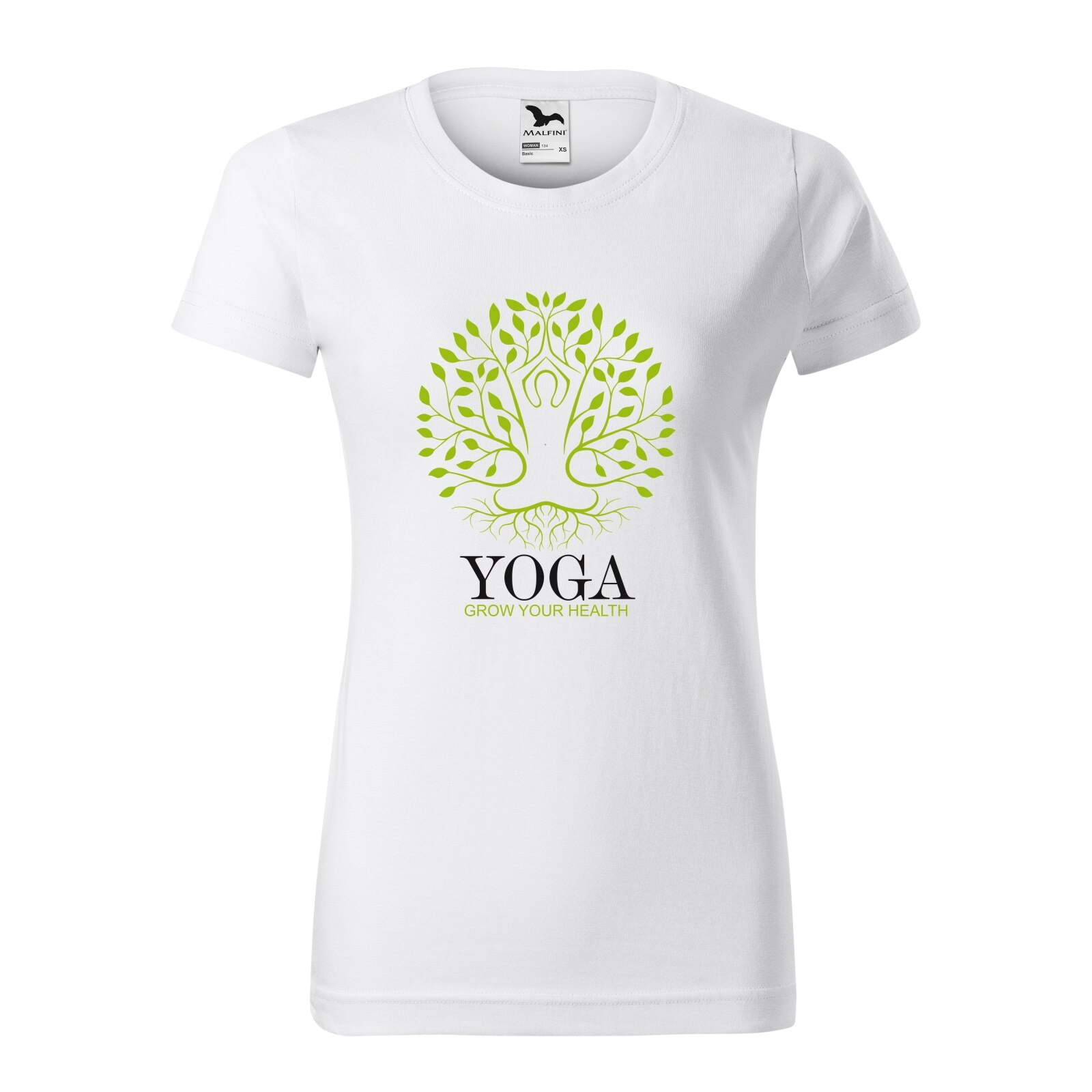 Tricou clasic, la baza gatului, alb, pentru dama, idee de cadou pentru practicantii de yoga, Grow Your Health, marime XL