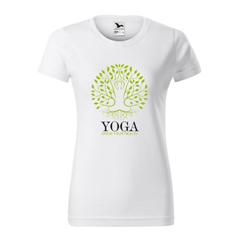 Tricou clasic, la baza gatului, alb, pentru dama, idee de cadou pentru practicantii de yoga, Grow Your Health, marime XL