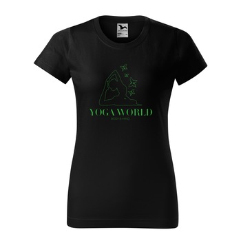 Tricou clasic, la baza gatului, negru, pentru dama, idee de cadou pentru practicantii de yoga, Body and Mind, marime XS