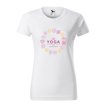 Tricou clasic, la baza gatului, alb, pentru dama, idee de cadou pentru practicantii de yoga, Yoga Meditation, marime XL Tricou clasic, la baza gatului, alb, pentru dama, idee de cadou pentru practicantii de yoga, Yoga Meditation, marime XL
