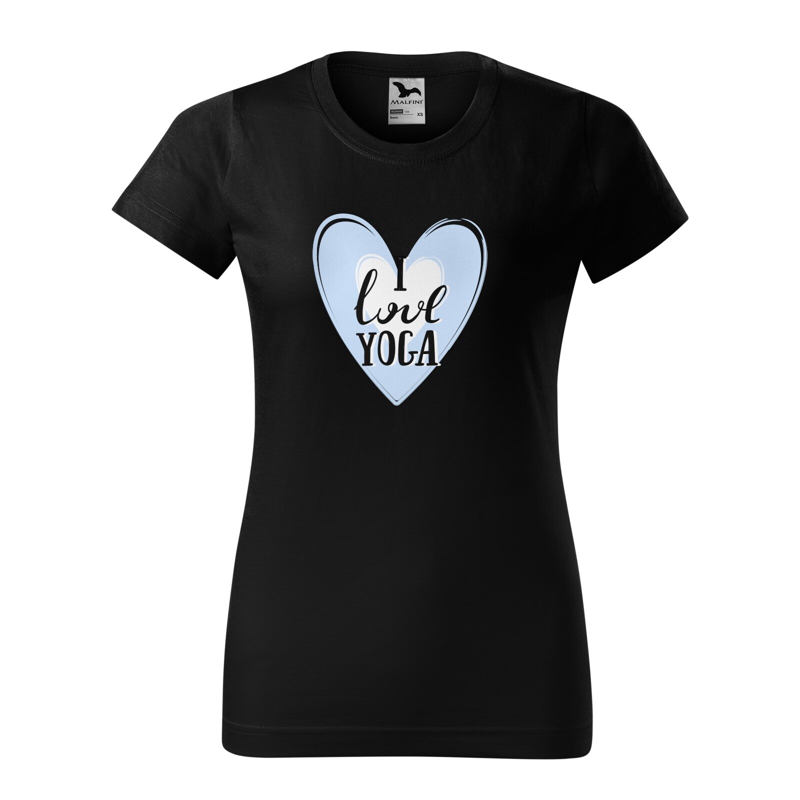 Tricou clasic, la baza gatului, negru, pentru dama, idee de cadou pentru practicantii de yoga, I Love Yoga, marime XS