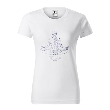 Tricou clasic, la baza gatului, alb, pentru dama, idee de cadou pentru practicantii de yoga, Relax This is Yoga, marime L