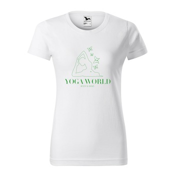 Tricou clasic, la baza gatului, alb, pentru dama, idee de cadou pentru practicantii de yoga, Body and Mind, marime M