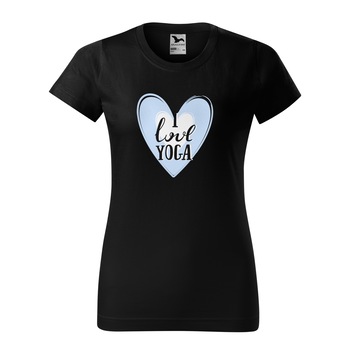 Tricou clasic, la baza gatului, negru, pentru dama, idee de cadou pentru practicantii de yoga, I Love Yoga, marime XL