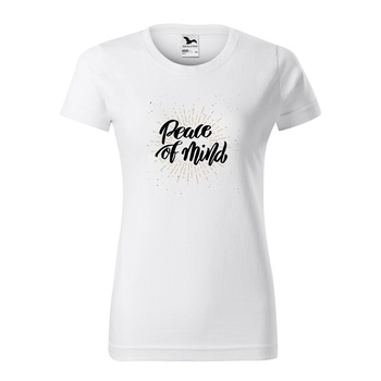 Tricou clasic, la baza gatului, alb, pentru dama, idee de cadou pentru practicantii de yoga, Peace of Mind, marime XS