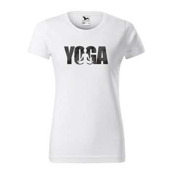 Tricou clasic, la baza gatului, alb, pentru dama, idee de cadou pentru practicantii de yoga, Yoga Power Meditation, marime L