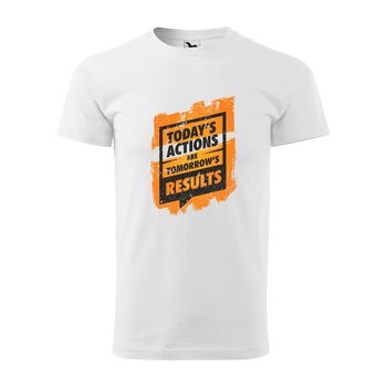 Tricou alb barbati, idee de cadou, pentru pasionatii de fitness/sala, Todays Actions are Results, marime 2XL Tricou alb barbati, idee de cadou, pentru pasionatii de fitness/sala, Todays Actions are Results, marime 2XL