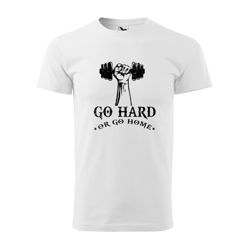 Tricou alb barbati, idee de cadou, pentru pasionatii de fitness/sala, Go Hard or Go Home, marime 2XL Tricou alb barbati, idee de cadou, pentru pasionatii de fitness/sala, Go Hard or Go Home, marime 2XL