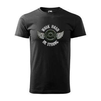 Tricou negru barbati, idee de cadou, pentru pasionatii de fitness/sala, Work Hard be Strong, marime 2XL Tricou negru barbati, idee de cadou, pentru pasionatii de fitness/sala, Work Hard be Strong, marime 2XL