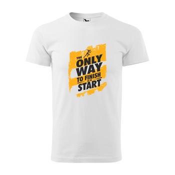 Tricou alb barbati, idee de cadou, pentru pasionatii de fitness/sala, The Only Way to Finish is to Start, marime XL