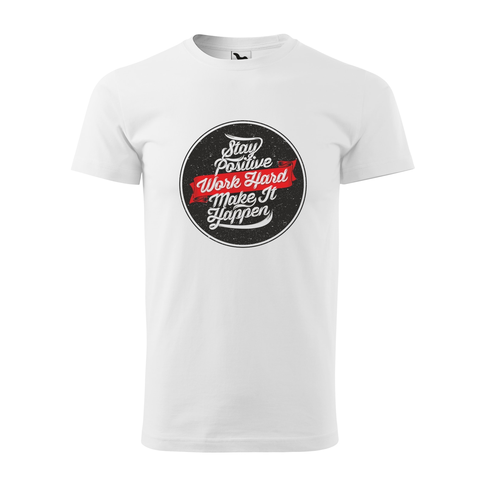Tricou alb barbati, idee de cadou, pentru pasionatii de fitness/sala, Stay Positive Work Hard Make it Happen, marime XS