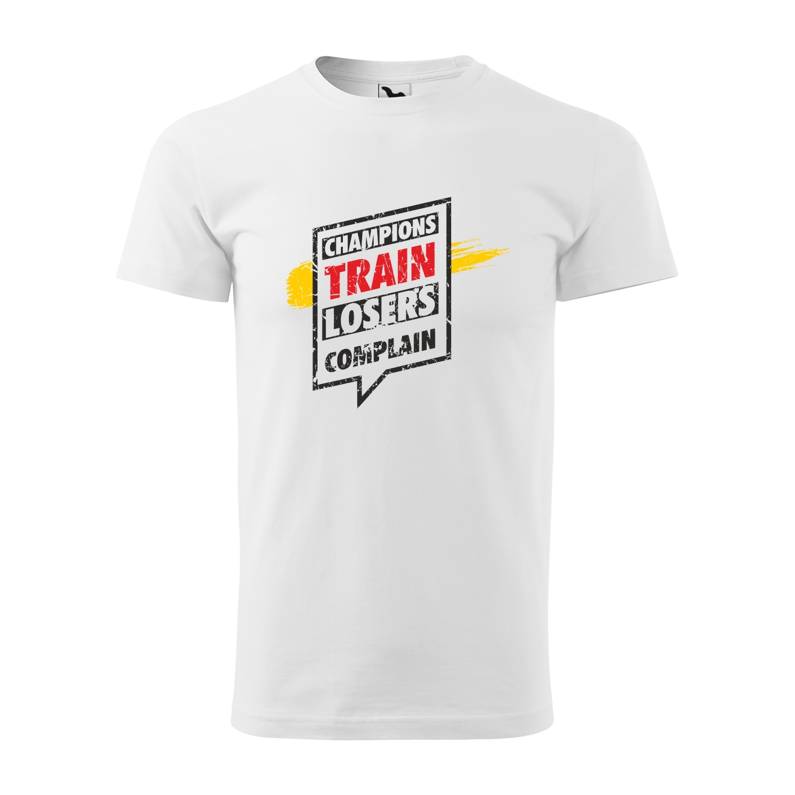 Tricou alb barbati, idee de cadou, pentru pasionatii de fitness/sala, Champions Train Losers Complain, marime 2XL