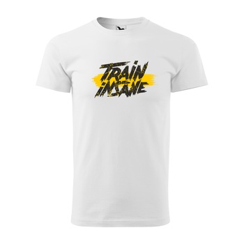 Tricou alb barbati, idee de cadou, pentru pasionatii de fitness/sala, Train Insane, marime 2XL