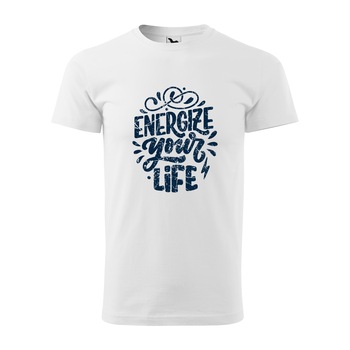 Tricou alb barbati, idee de cadou, pentru pasionatii de fitness/sala, Energize Your Life, marime L